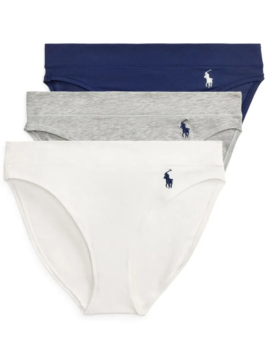 Женские хлопковые бикини-трусики Club, комплект из 3 штук Polo Ralph Lauren — изображение 1 из 4, белый/серый