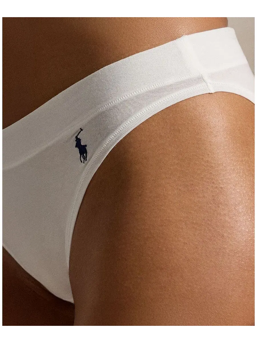 Женские хлопковые бикини-трусики Club, комплект из 3 штук Polo Ralph Lauren — изображение 2 из 3, белый