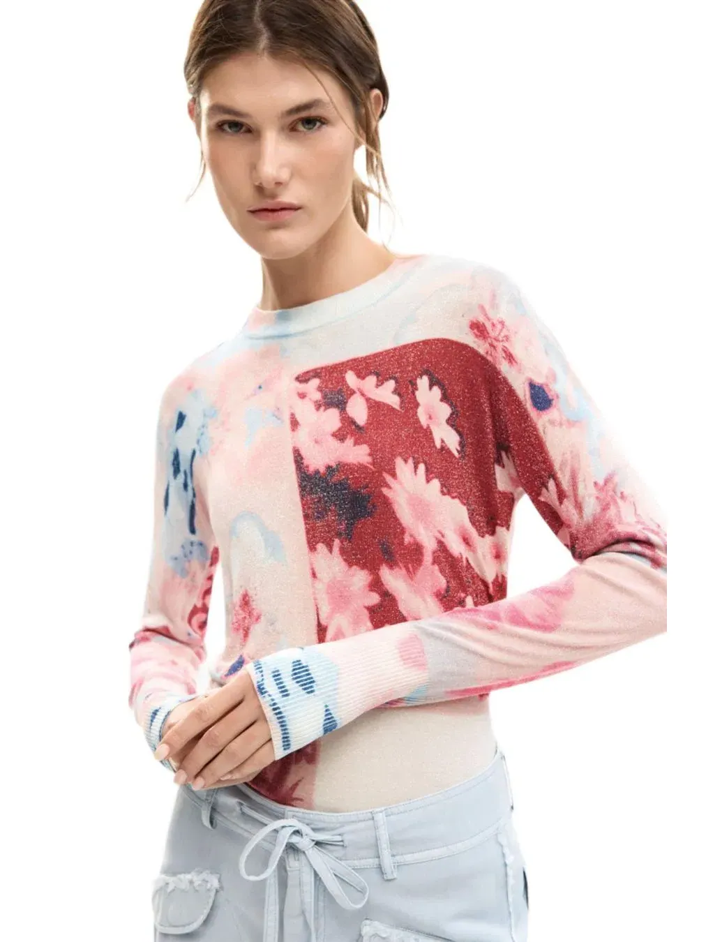 Женский свитер тонкой вязки с коллажем Desigual — изображение 3 из 5, розовый