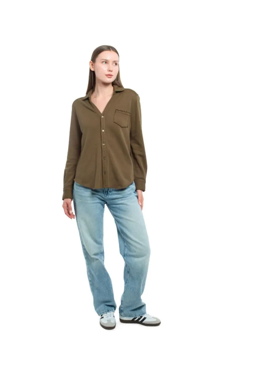 Женская толстовка на пуговицах спереди WILT Clothing — изображение 5 из 6, темный оливковый