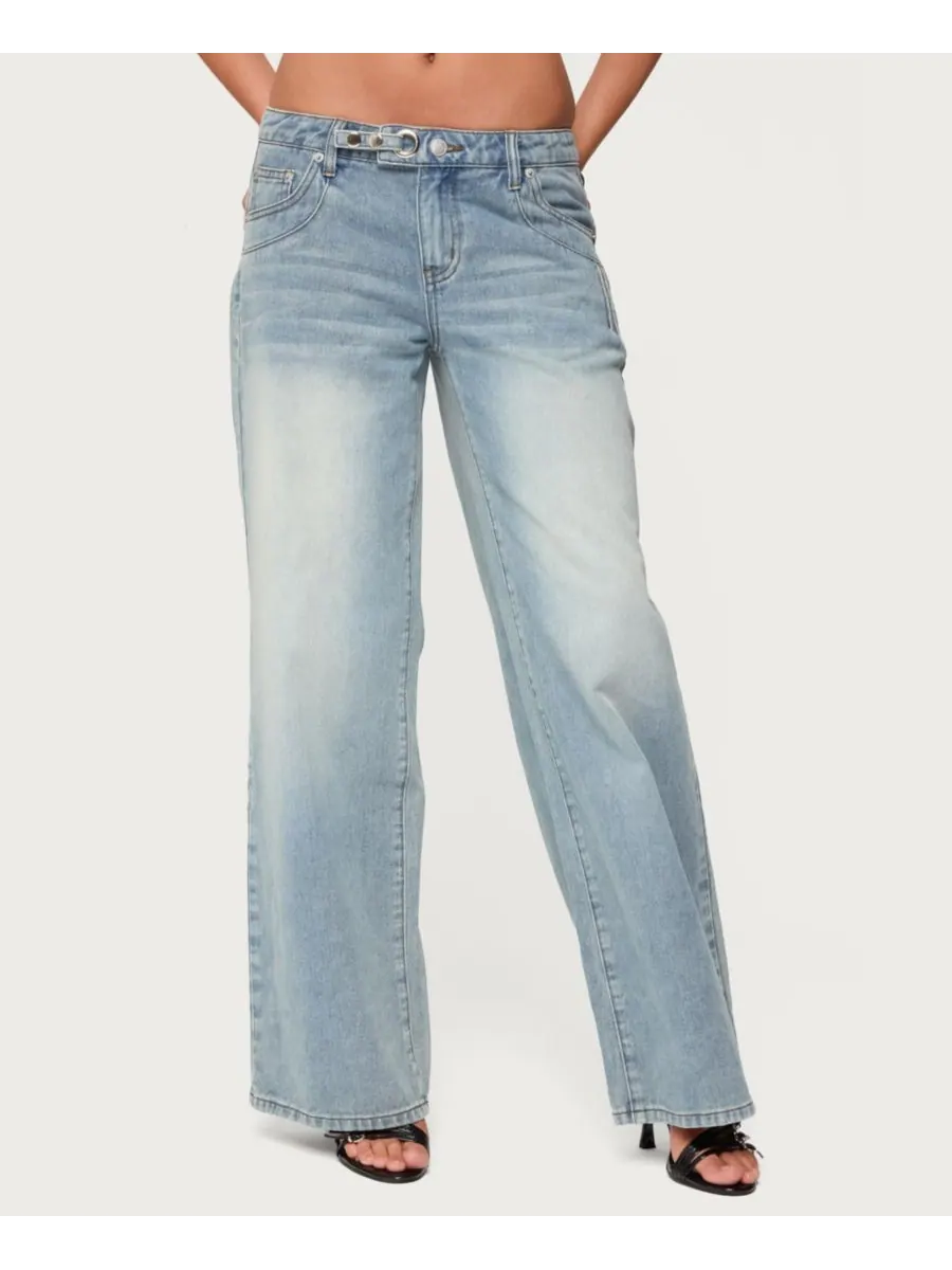 Женские джинсы Celia Grommet Washed Low Rise Edikted — изображение 1 из 5, светлый-синий