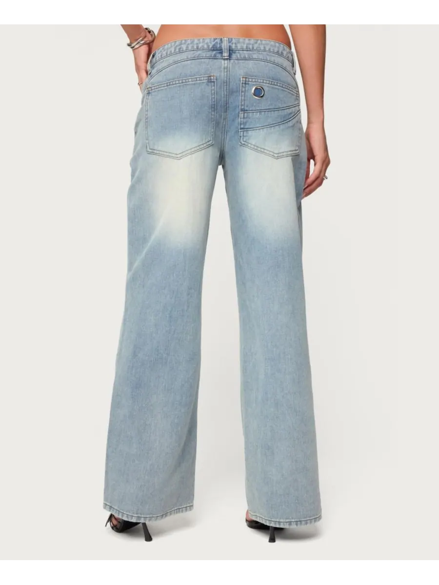 Женские джинсы Celia Grommet Washed Low Rise Edikted — изображение 2 из 5, светлый-синий