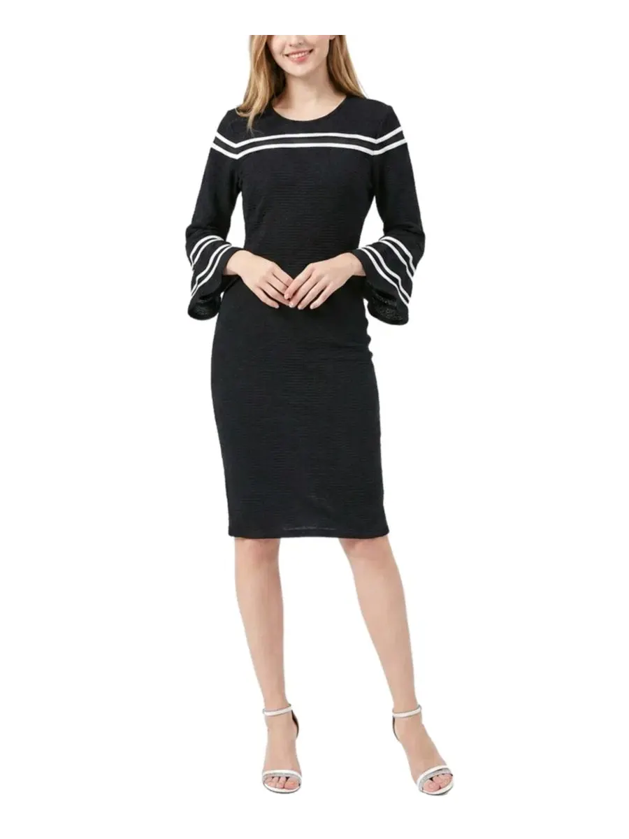Платье-футляр с рукавом-колоколом и сетчатыми вставками Petite Bell-Sleeve Mesh-Inset Sheath Dress