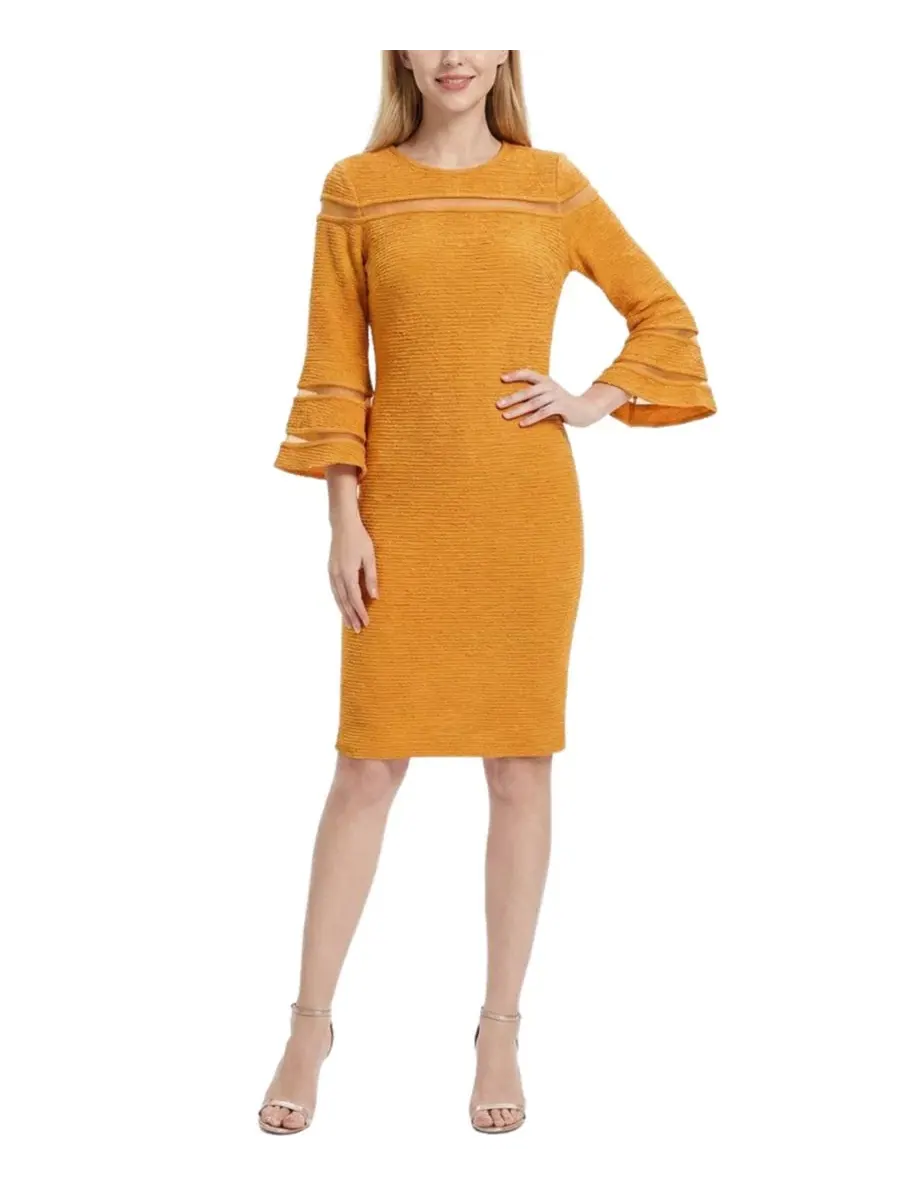 Платье-футляр с сетчатыми вставками и расклешенными рукавами Petite Bell-Sleeve Mesh-Inset Sheath — изображение 1 из 4