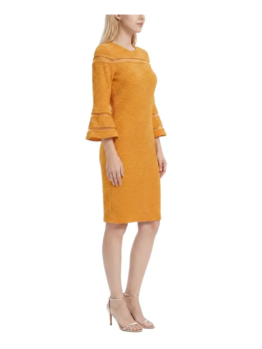 Платье-футляр с сетчатыми вставками и расклешенными рукавами Petite Bell-Sleeve Mesh-Inset Sheath — изображение 2 из 4