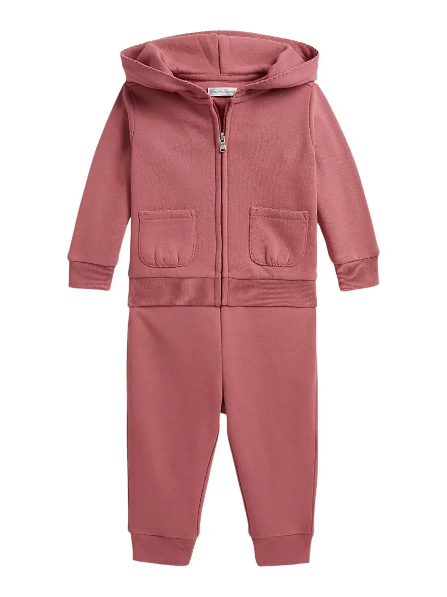 Комплект из худи и джоггеров из флиса с пико-отделкой Polo Ralph Lauren — изображение 1 из 3, розовый