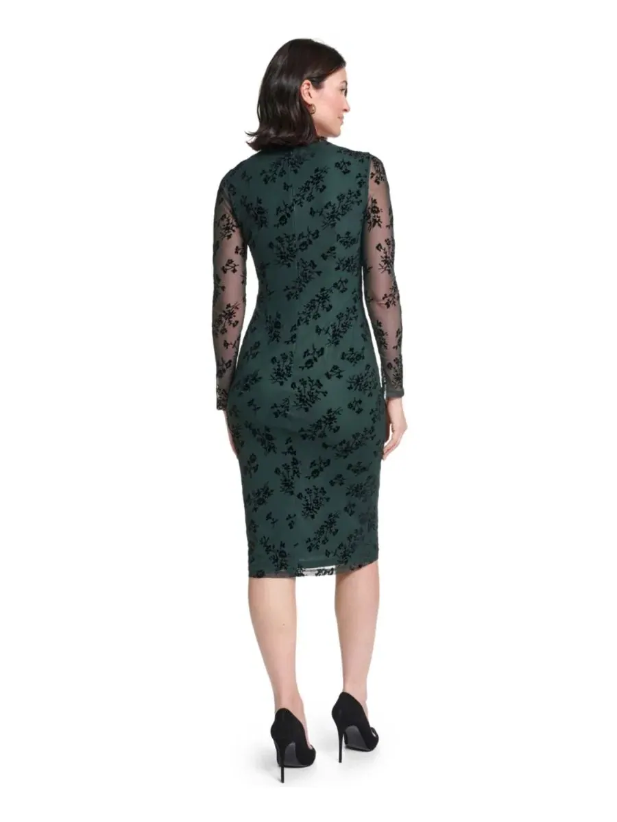 Платье-футляр с цветочным принтом, с длинным рукавом, Petite Floral Long-Sleeve Side-Shirred Sheath — изображение 4 из 4