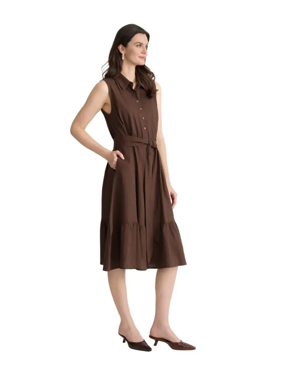 Платье-рубашка миди без рукавов Petite Collared Neck Midi Shirt-Dress Jones New York — изображение 2 из 4, коричневый