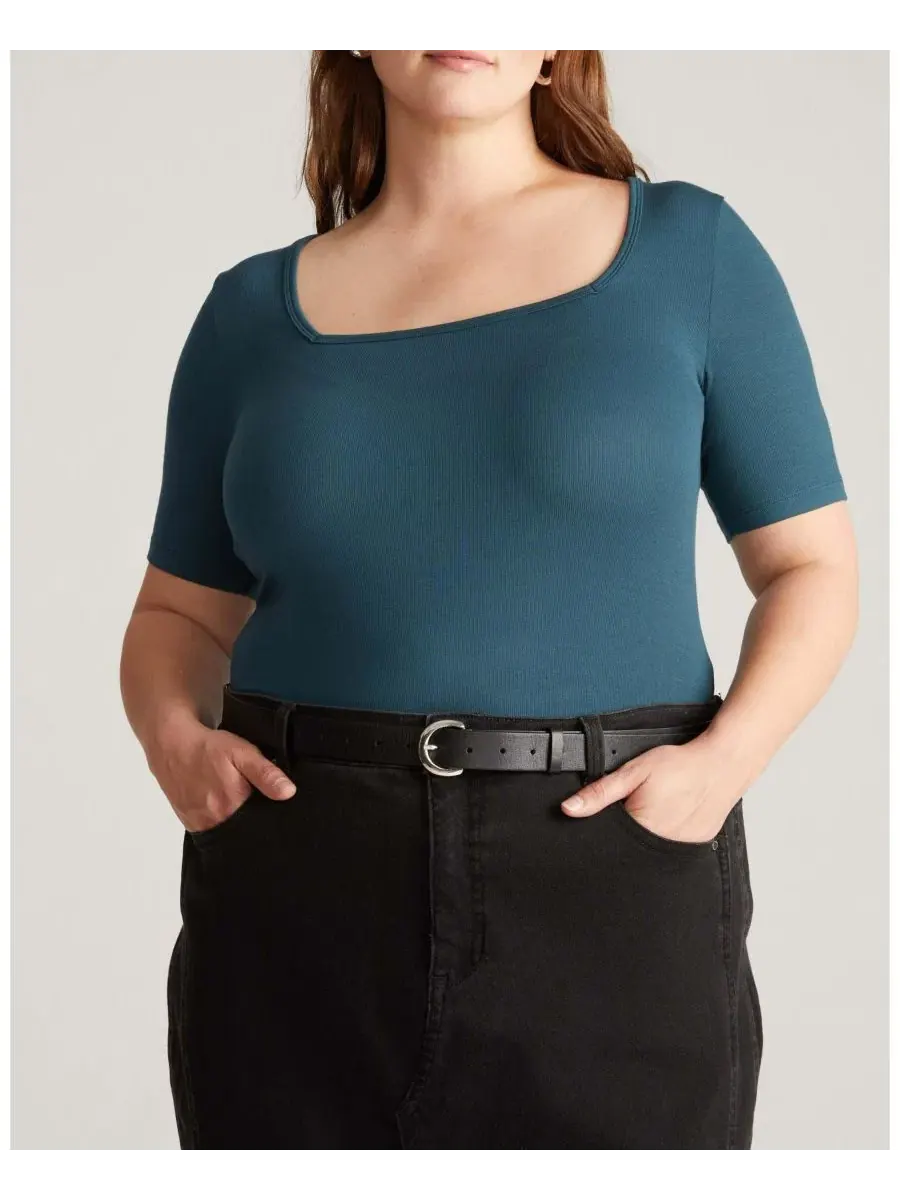Футболка с квадратным вырезом и коротким рукавом Cloud Rib Plus Size Universal Standard — изображение 1 из 3, синий море