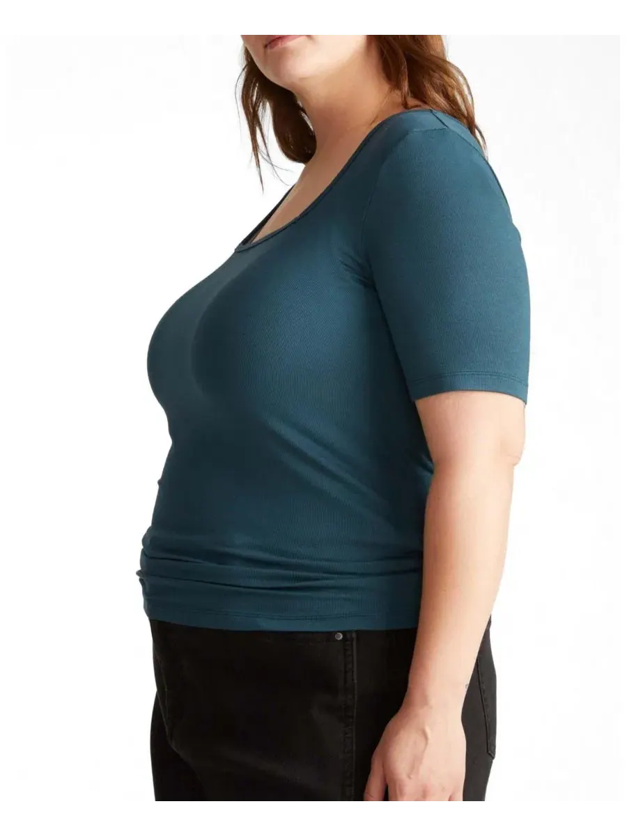 Футболка с квадратным вырезом и коротким рукавом Cloud Rib Plus Size Universal Standard — изображение 3 из 3, синий море