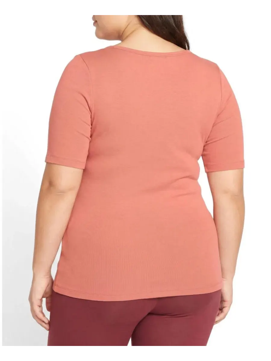 Футболка с квадратным вырезом и коротким рукавом, с ребристой текстурой, Women's Plus Size Cloud — изображение 2 из 3
