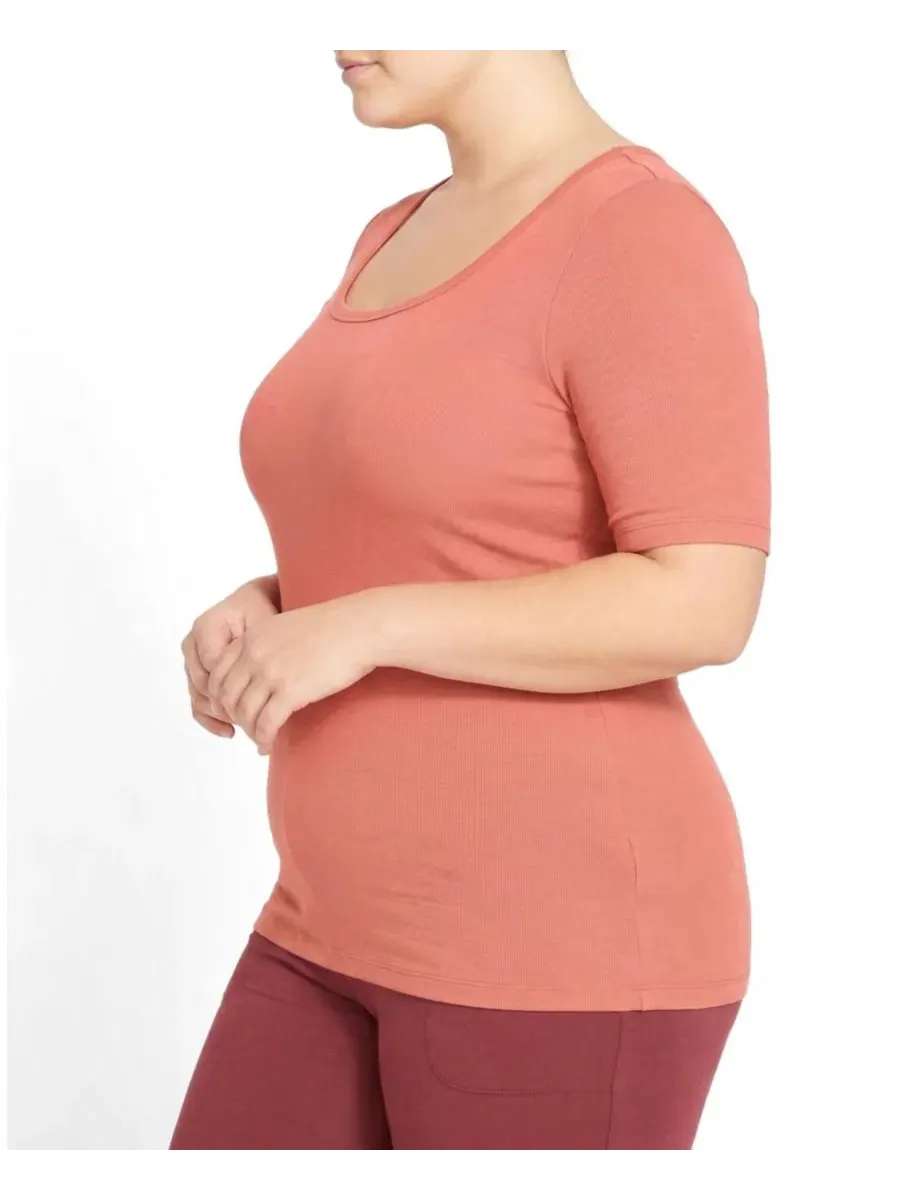 Футболка с квадратным вырезом и коротким рукавом, с ребристой текстурой, Women's Plus Size Cloud — изображение 3 из 3
