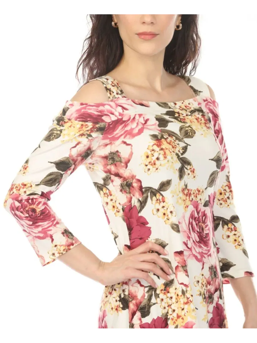 Женское платье с открытыми плечами и рукавами 3/4 White Mark, айвори/mauve — изображение 4 из 5, бежевый
