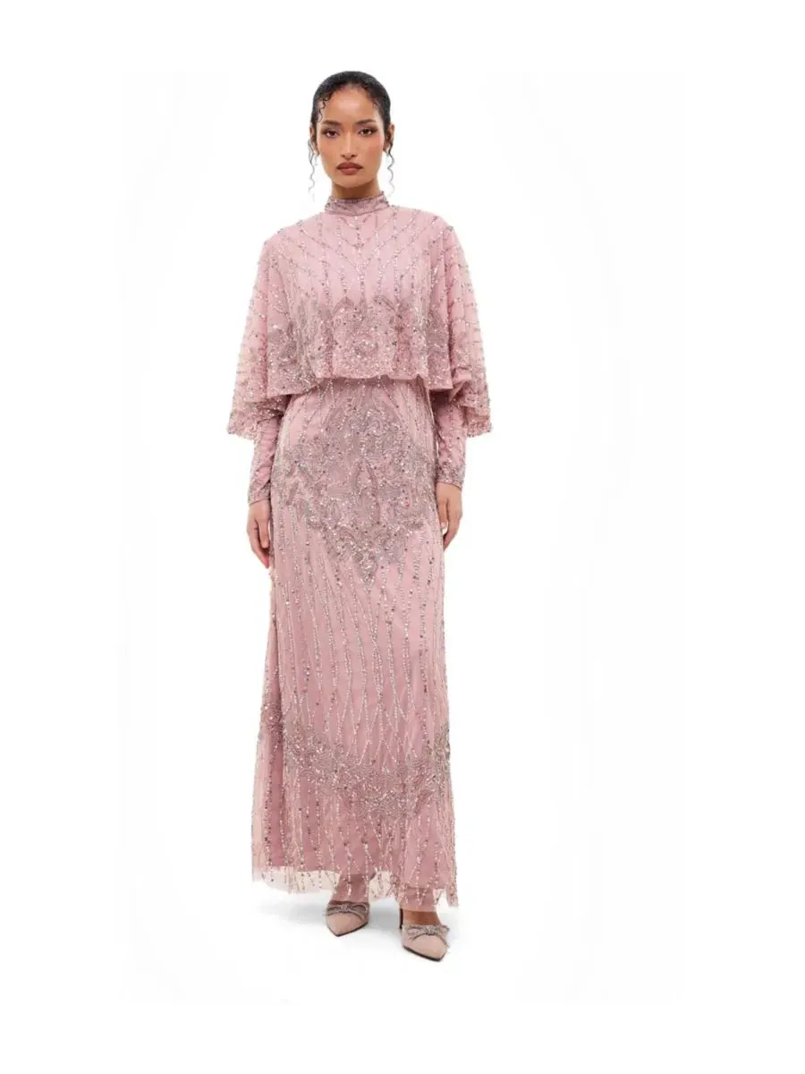 Платье макси с вышивкой и пайетками Cape Embellished Sequins Gown Maryisa