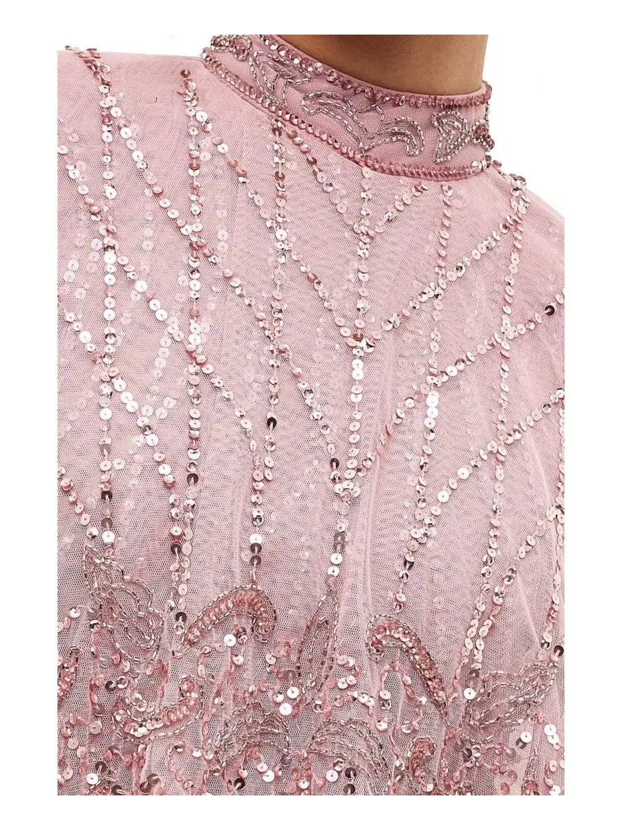 Платье макси с вышивкой и пайетками Cape Embellished Sequins Gown Maryisa — изображение 3 из 4, розовый