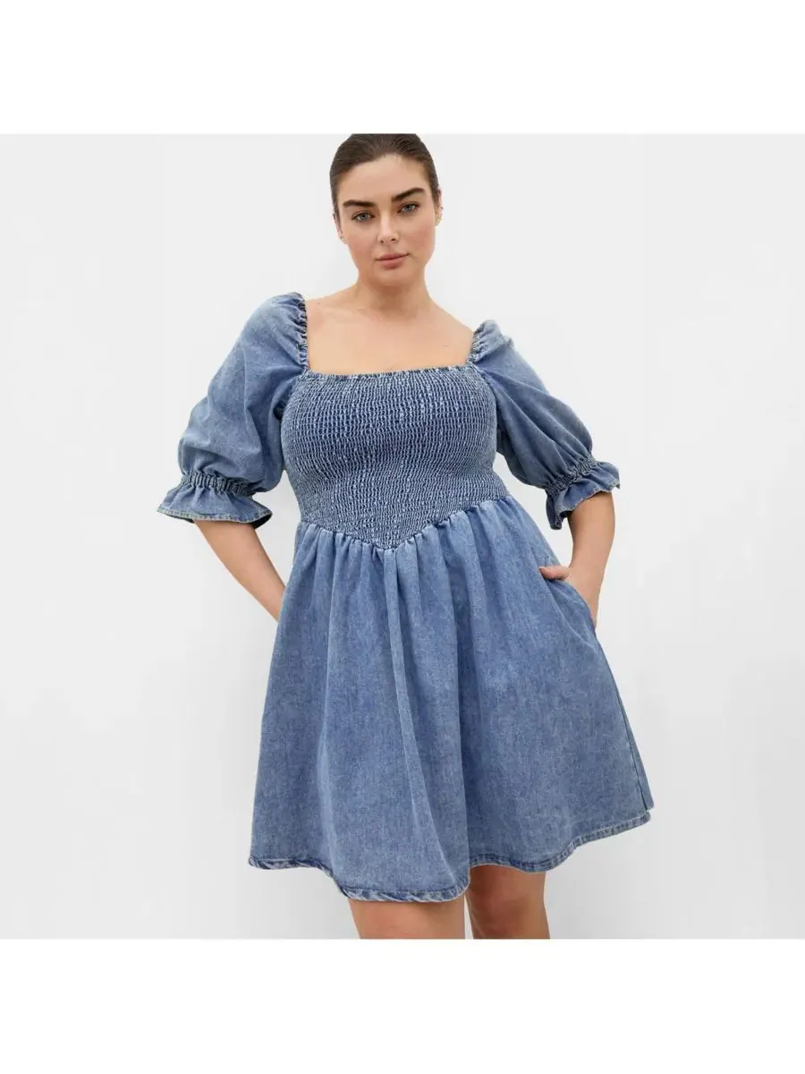 Платье-миди джинсовое Kaitlyn Denim City Chic — изображение 5 из 5, светлая стирка