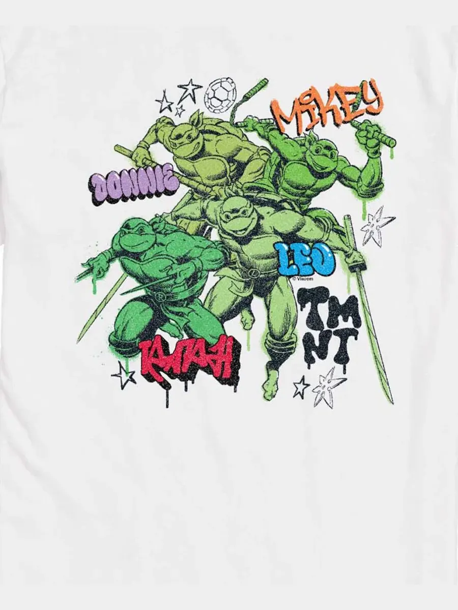 Футболка с принтом Teenage Mutant Ninja Turtles Graffiti AIRWAVES — изображение 3 из 3, белый