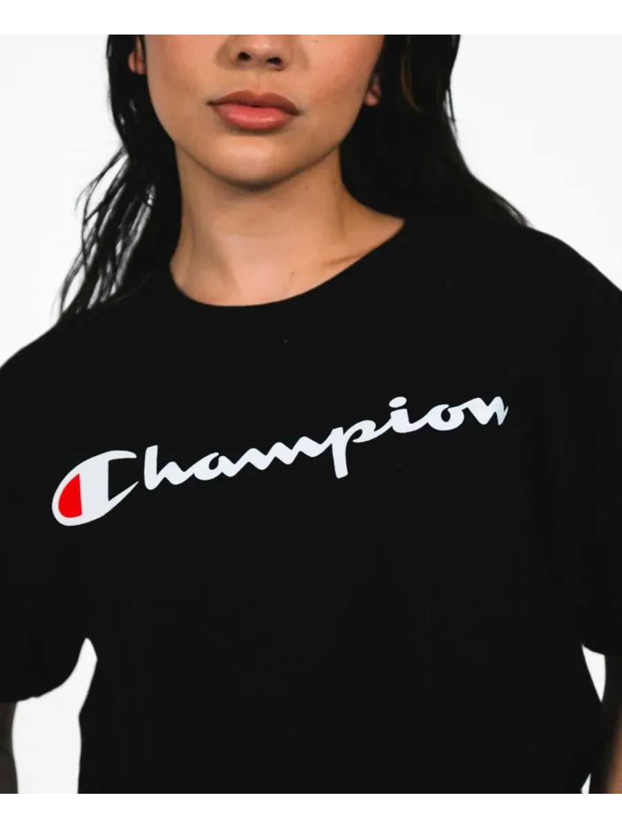 Женская классическая футболка с графическим принтом Champion — изображение 3 из 4, черный