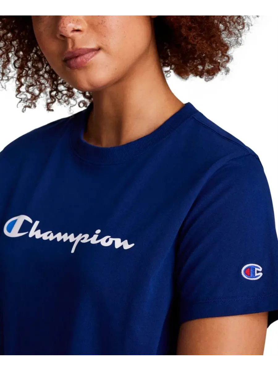 Женская классическая футболка с графическим принтом Champion — изображение 3 из 4, синий