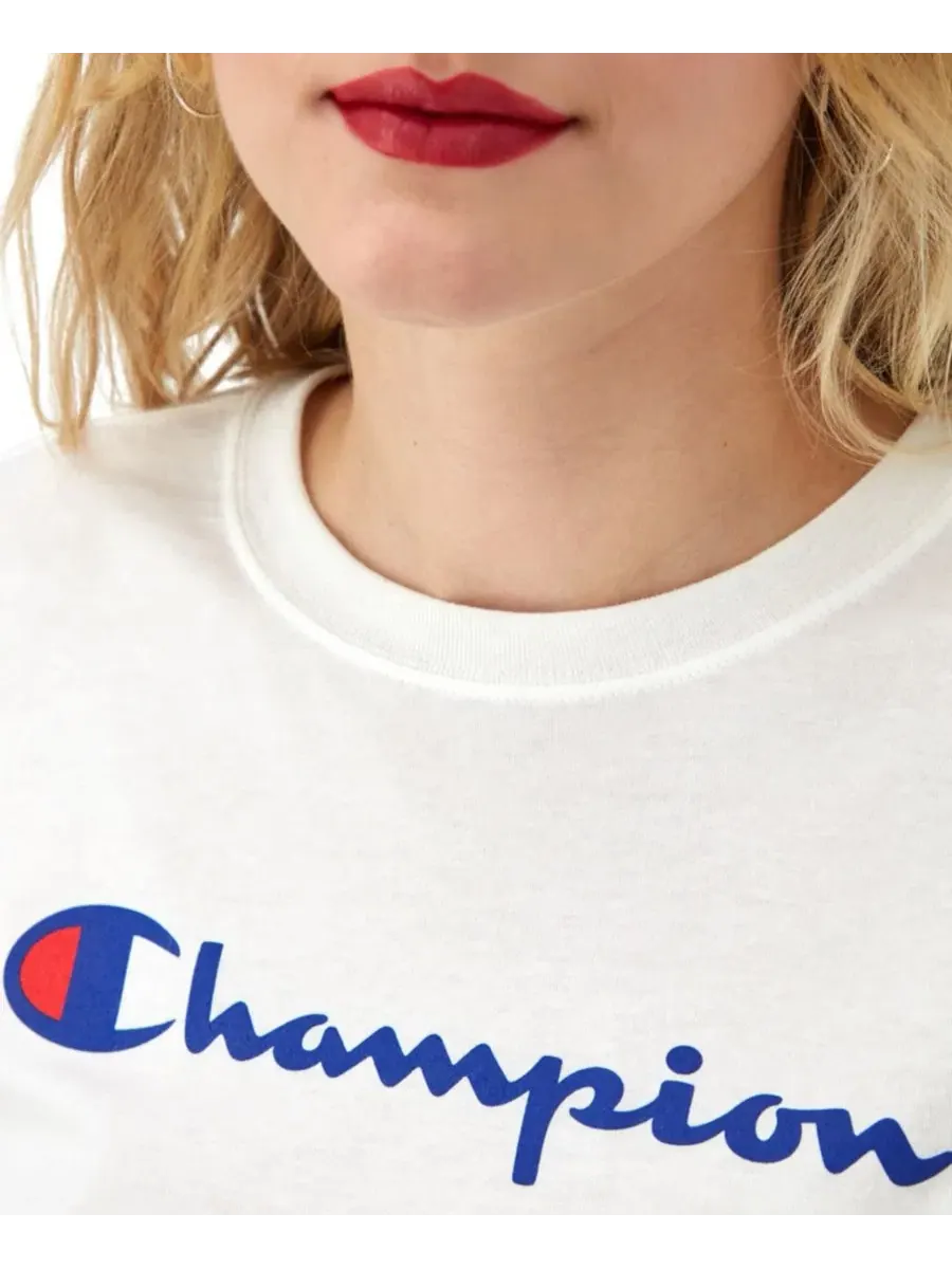 Женская классическая футболка с графическим принтом Champion — изображение 3 из 4, яркий белый