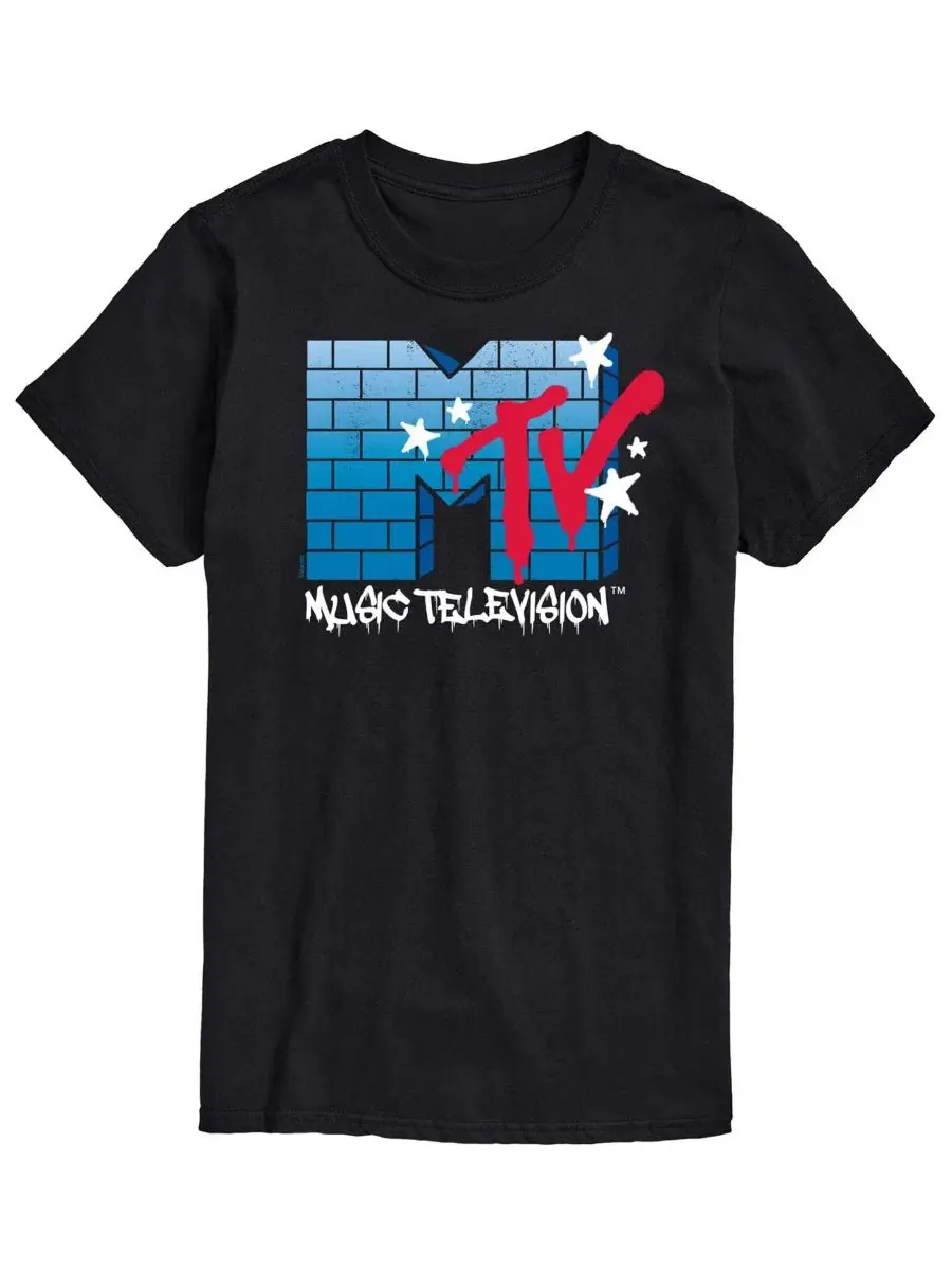 Футболка мужская с коротким рукавом, с принтом, MTV Logo Brick Wall AIRWAVES — изображение 1 из 3, черный