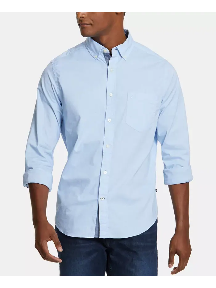 Мужская классическая растягивающаяся однотонная рубашка Oxford Button-Down Nautica — изображение 1 из 5, светлый синий