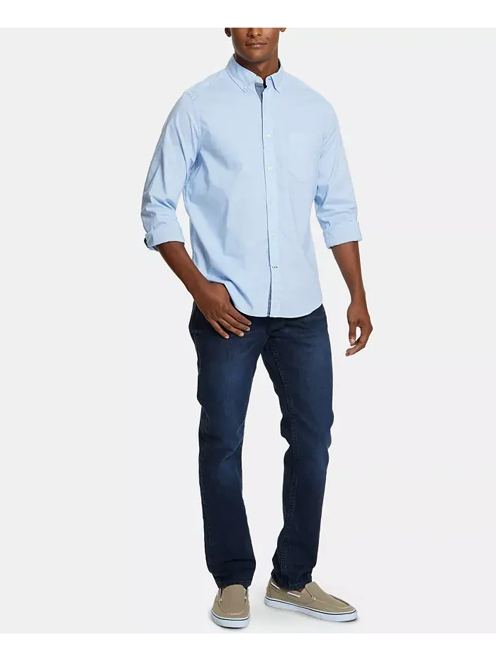 Мужская классическая растягивающаяся однотонная рубашка Oxford Button-Down Nautica — изображение 5 из 5, светлый синий