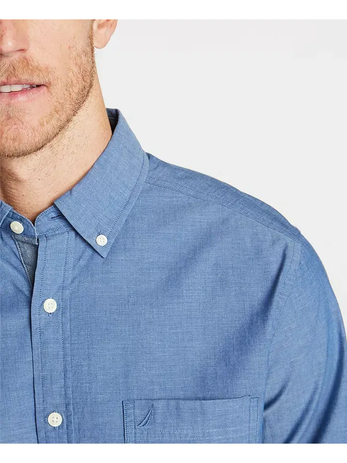 Мужская классическая растягивающаяся однотонная рубашка Oxford Button-Down Nautica — изображение 3 из 5, синий