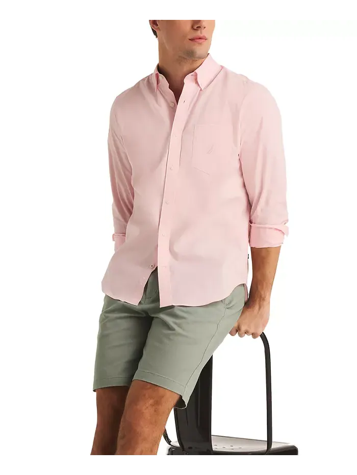 Мужская классическая растягивающаяся однотонная рубашка Oxford Button-Down Nautica — изображение 4 из 4, фиолетовый