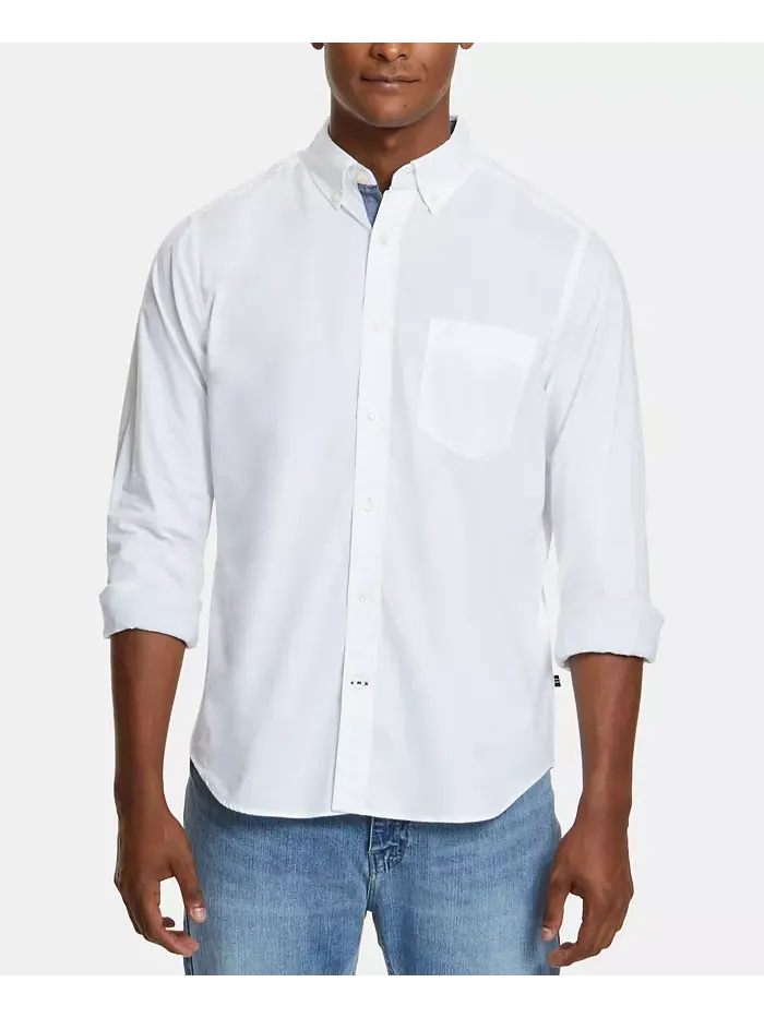 Мужская классическая растягивающаяся однотонная рубашка Oxford Button-Down Nautica — изображение 1 из 6, яркий белый