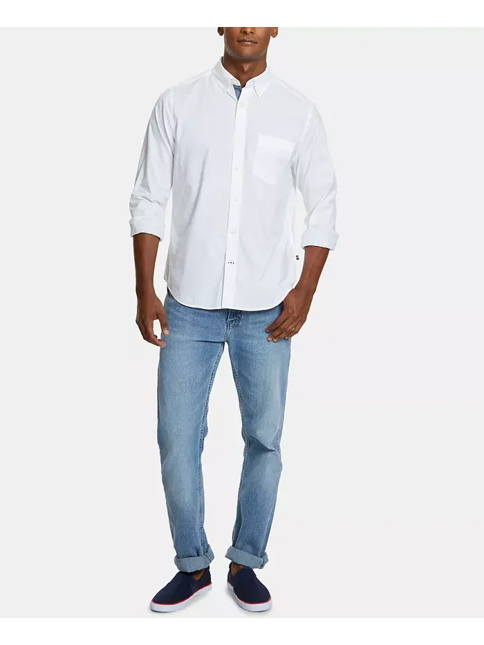 Мужская классическая растягивающаяся однотонная рубашка Oxford Button-Down Nautica — изображение 6 из 6, яркий белый