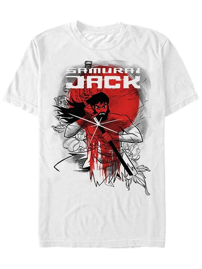Мужская футболка с коротким рукавом Samurai Jack Wounded Warrior Fights Again Fifth Sun — изображение 1 из 1, белый