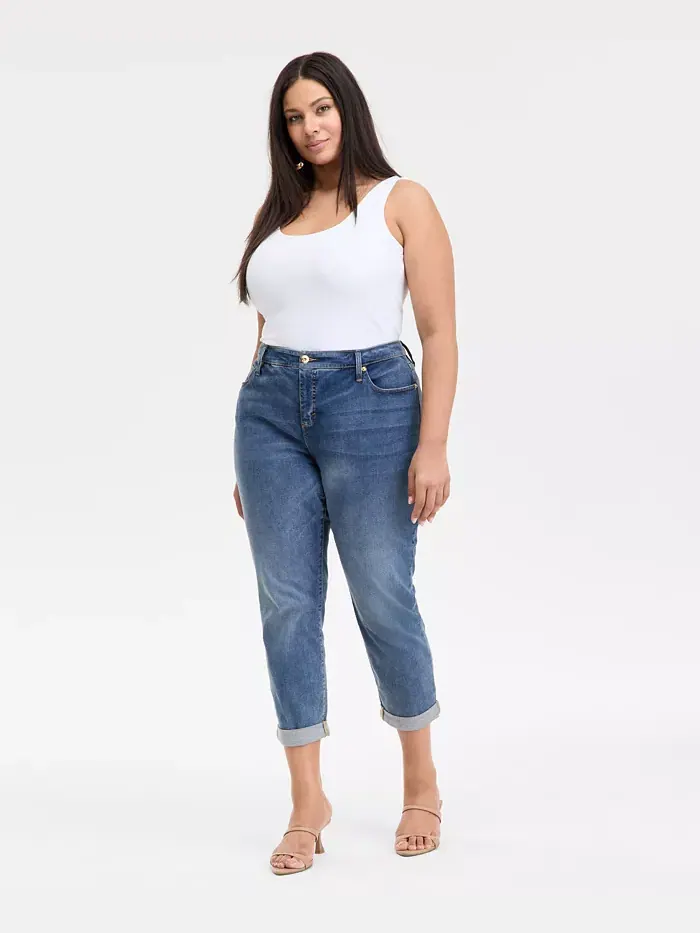 Джинсы-бойфренды с закатанными манжетами Plus Size Slim Tech I.N.C. International Concepts — изображение 1 из 3, индиго