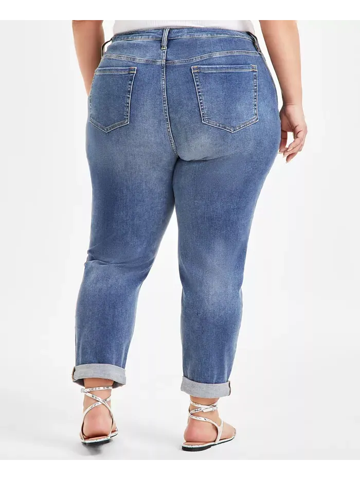 Джинсы-бойфренды с закатанными манжетами Plus Size Slim Tech I.N.C. International Concepts — изображение 3 из 3, индиго