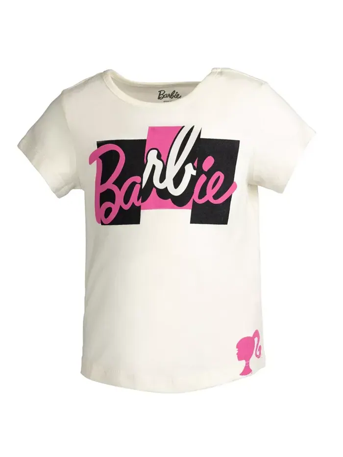 Девочки 2 футболки в наборе Barbie — изображение 3 из 5, белый/розовый