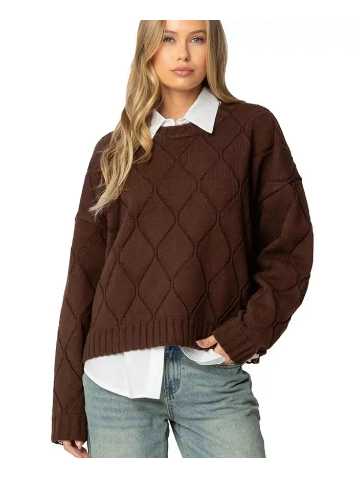Женский свитер Cass Oversize с текстурированной вязкой Edikted — изображение 1 из 4, коричневый