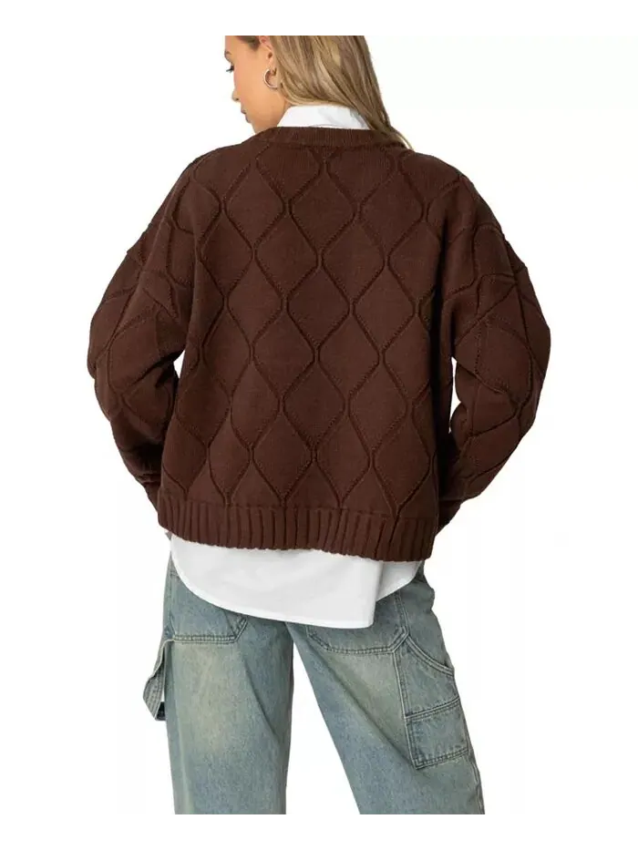 Женский свитер Cass Oversize с текстурированной вязкой Edikted — изображение 2 из 4, коричневый