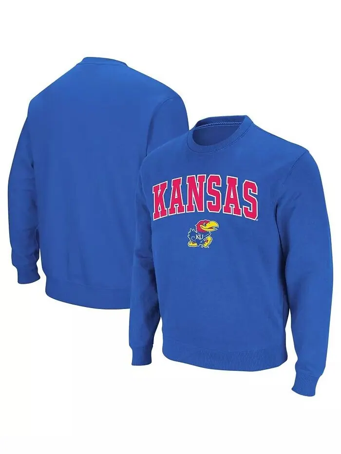 Мужская толстовка Kansas Jayhawks Arch & Logo с круглым вырезом Colosseum — изображение 1 из 6, королевский
