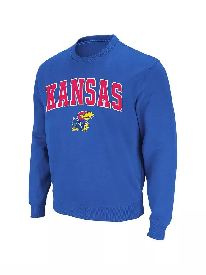 Мужская толстовка Kansas Jayhawks Arch & Logo с круглым вырезом Colosseum — изображение 2 из 6, королевский