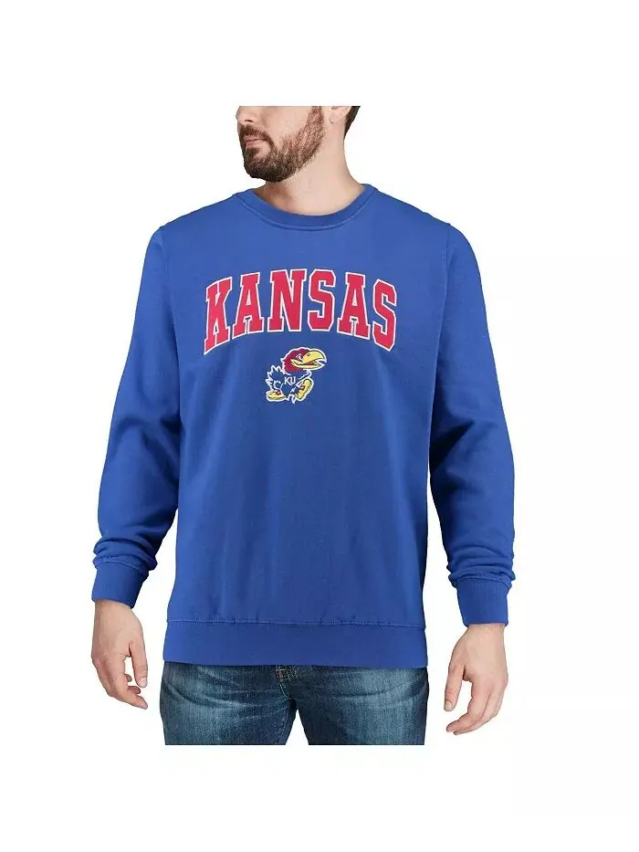 Мужская толстовка Kansas Jayhawks Arch & Logo с круглым вырезом Colosseum — изображение 4 из 6, королевский