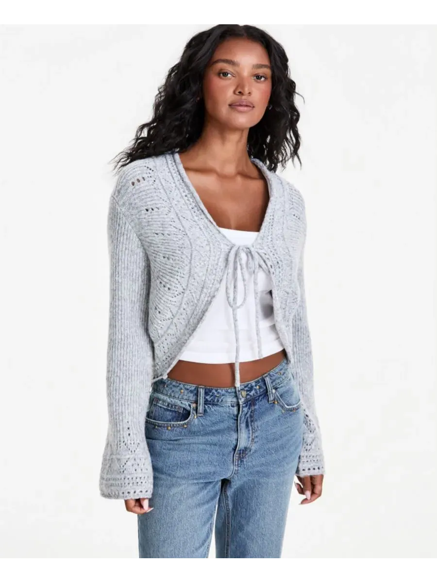 Кардиган женский с длинным рукавом, модель Tie-Front And Now This — изображение 1 из 3, серый
