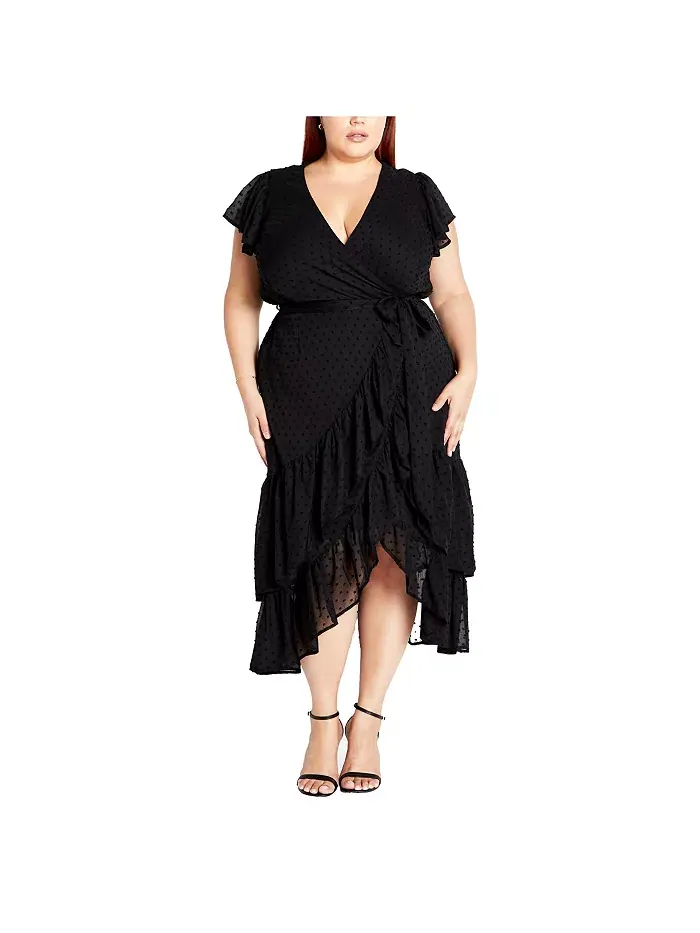 Платье миди с рюшами Plus Size Midi Frill Dee Tiered Dress CITY CHIC — изображение 1 из 3, черный
