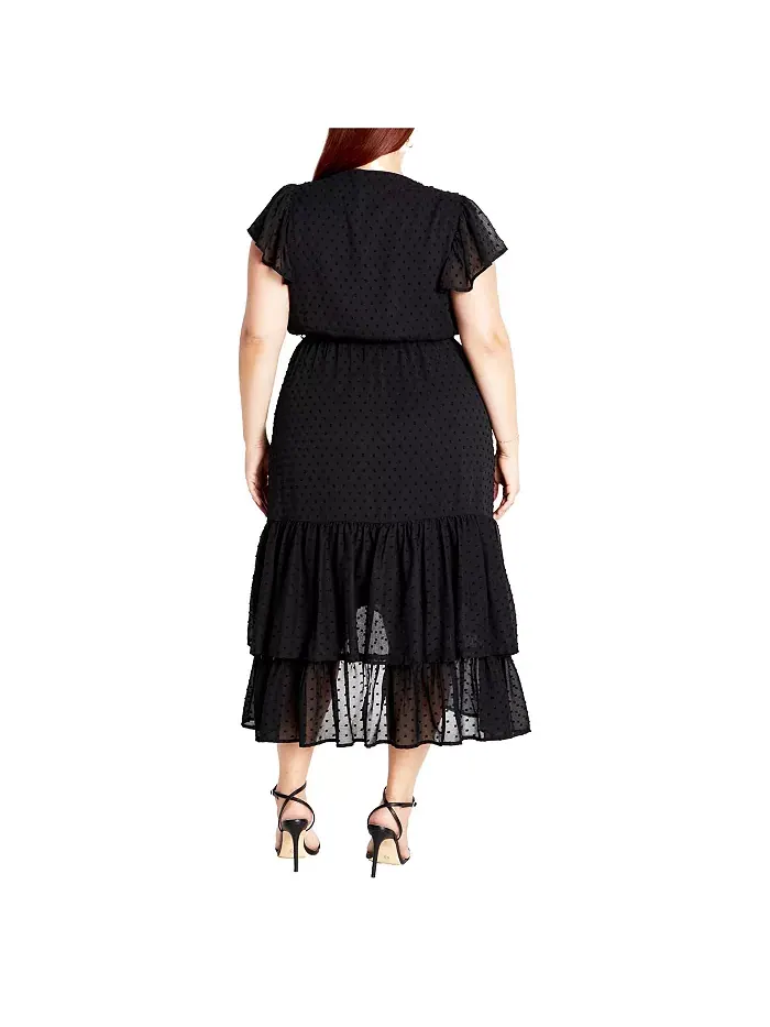 Платье миди с рюшами Plus Size Midi Frill Dee Tiered Dress CITY CHIC — изображение 2 из 3, черный