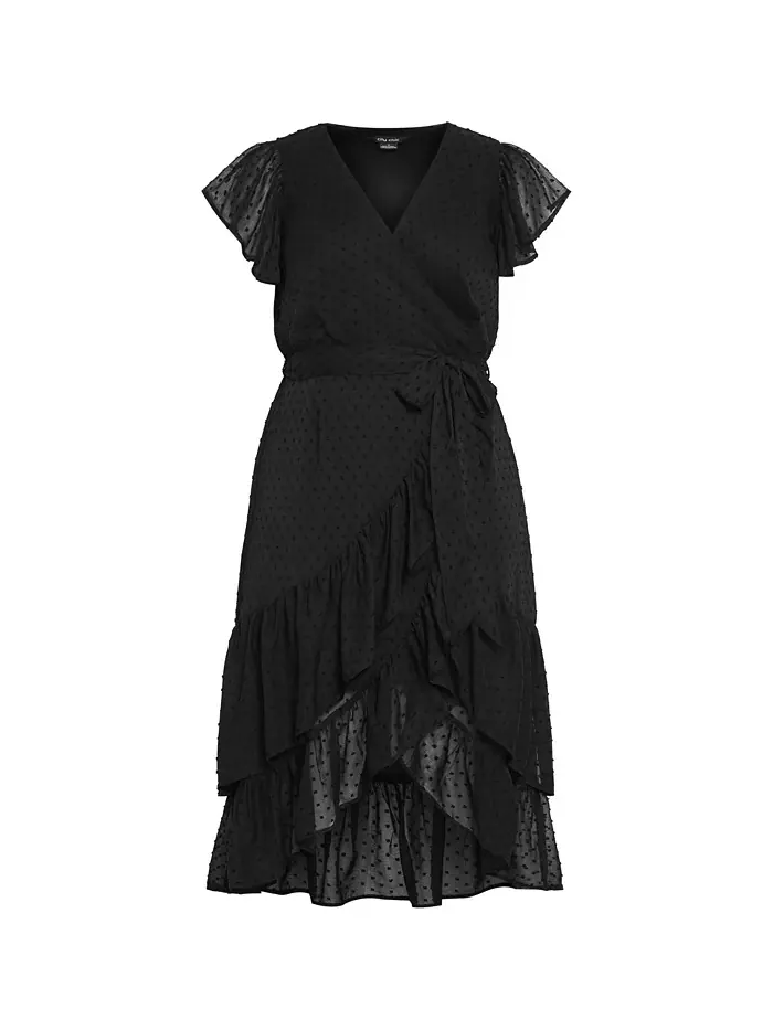 Платье миди с рюшами Plus Size Midi Frill Dee Tiered Dress CITY CHIC — изображение 3 из 3, черный