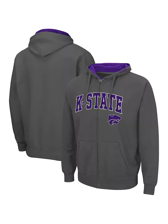 Мужская толстовка с молнией Kansas State Wildcats Arch Logo 3.0 Colosseum — изображение 1 из 5, темно-серый