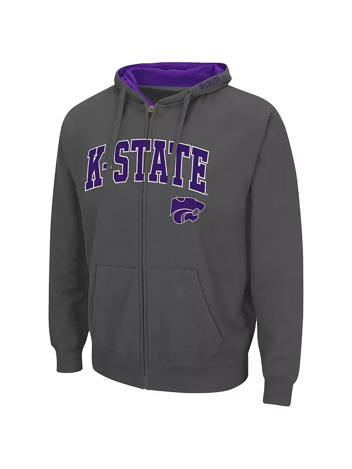 Мужская толстовка с молнией Kansas State Wildcats Arch Logo 3.0 Colosseum — изображение 2 из 5, темно-серый