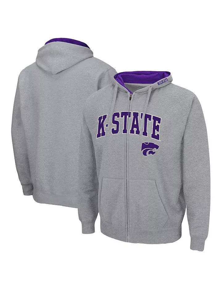 Мужская толстовка с молнией Kansas State Wildcats Arch Logo 3.0 Colosseum — изображение 1 из 5, серый