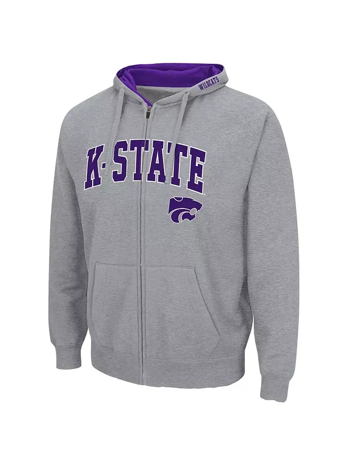 Мужская толстовка с молнией Kansas State Wildcats Arch Logo 3.0 Colosseum — изображение 2 из 5, серый