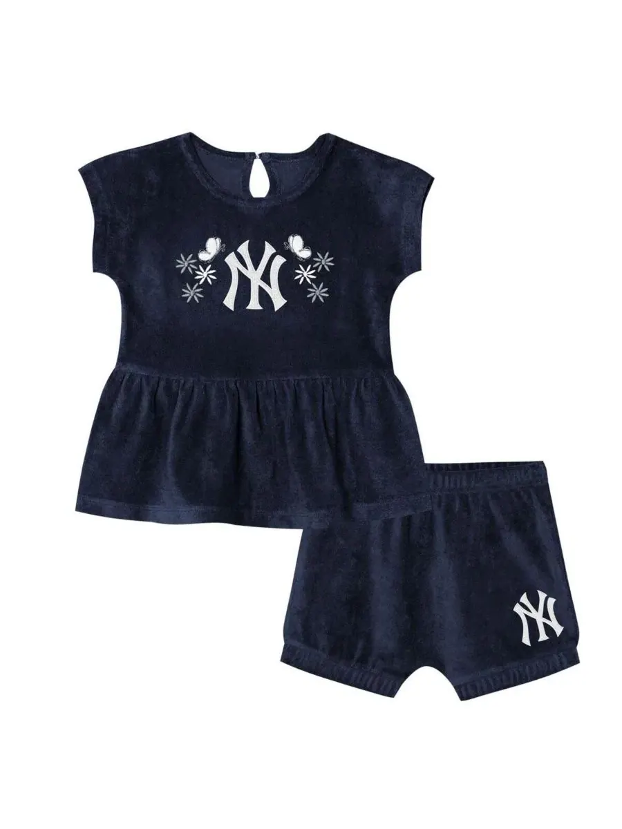 Детский комплект футболки и шорт с вышивкой New York Yankees Hop Base Fashion Outerstuff — синий