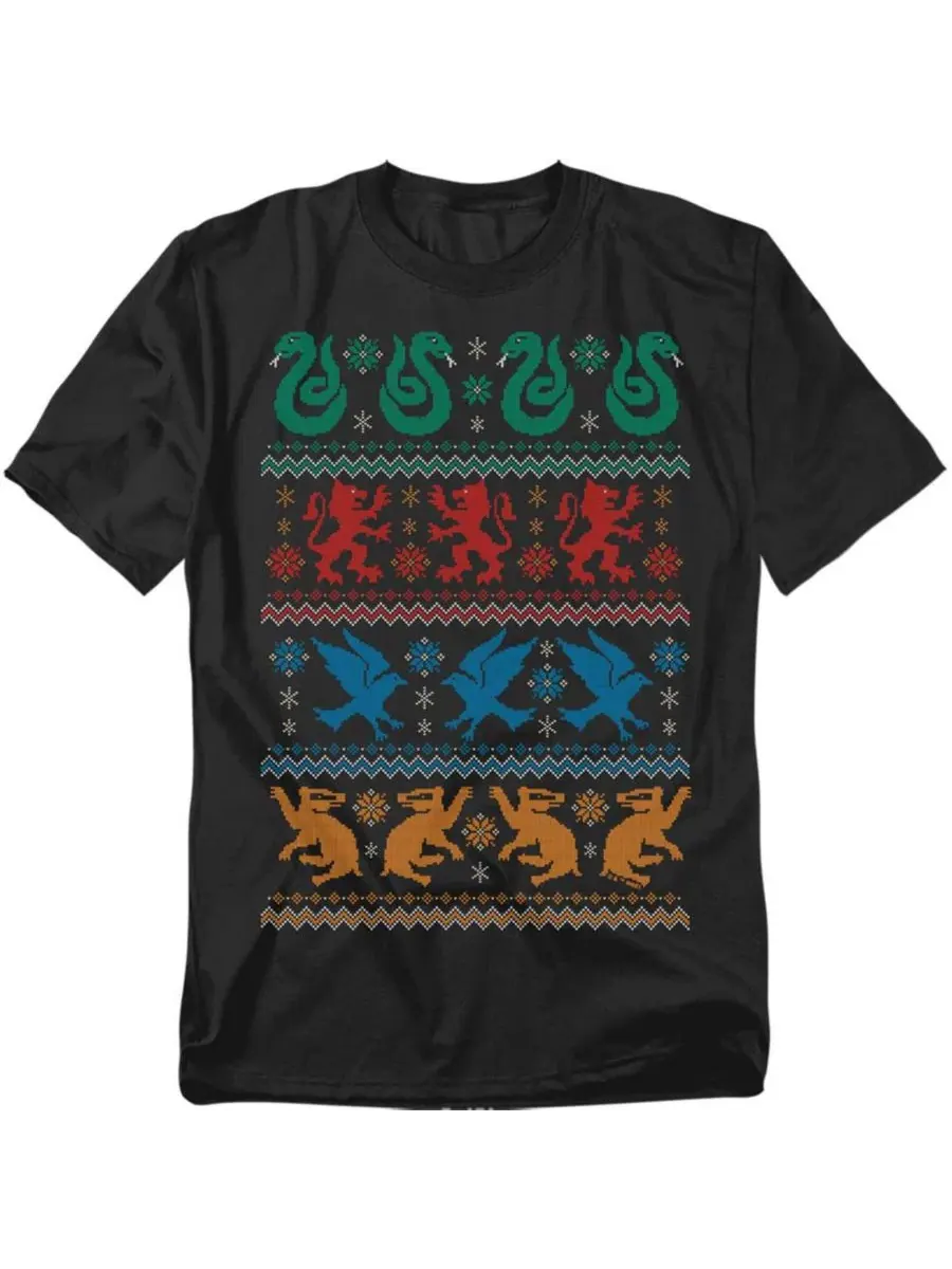 Футболка с принтом Hogwarts Houses Fair Isle Christmas Sweater Harry Potter — изображение 1 из 3, черный
